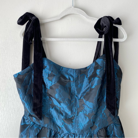 Lulu's Beyond Grateful Black Floral Jacquard Satin Velvet Tie Strap Midi Dress - Picture 6 of 12